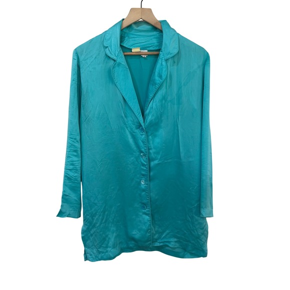 Victoria's Secret Other - Victoria's Secret Night Shirt Medium Teal Vintage 100% Silk Gold Label Button Up